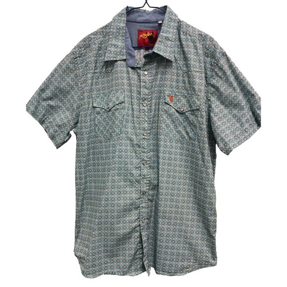 Rodeo Clothing Co Mens Western Shirt Sz 2XL Blue Printed Short Sleeve Button Up - Picture 1 of 8